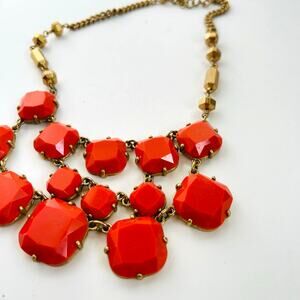 Stella & Dot Burnt Orange Matte Gold Gem Necklace Olivia Bib Statement Piece